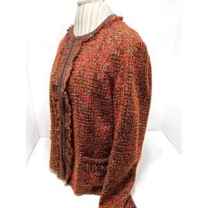 Chico's Cardigan-Womens 3(Size XL) Brown Weave Metallic w/Hook Closure & Fringe